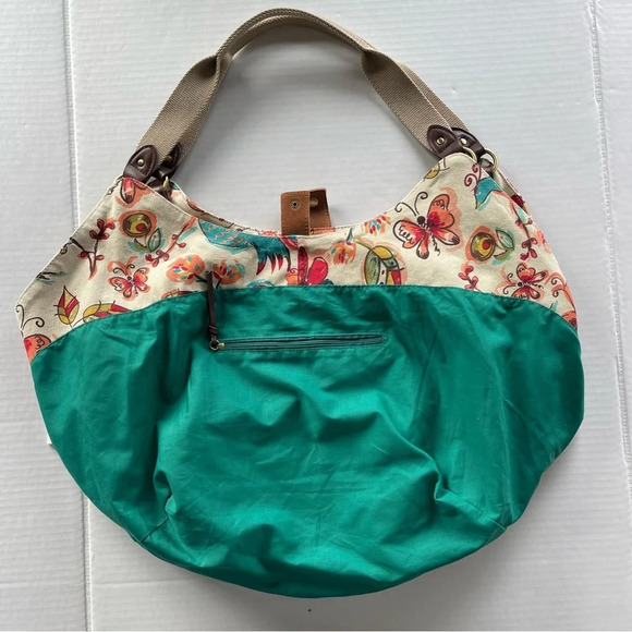 Lucky Brand Large Floral Bird Canvas Hobo Bag Tote Purse Bright Colorful VGUC - Picture 11 of 16